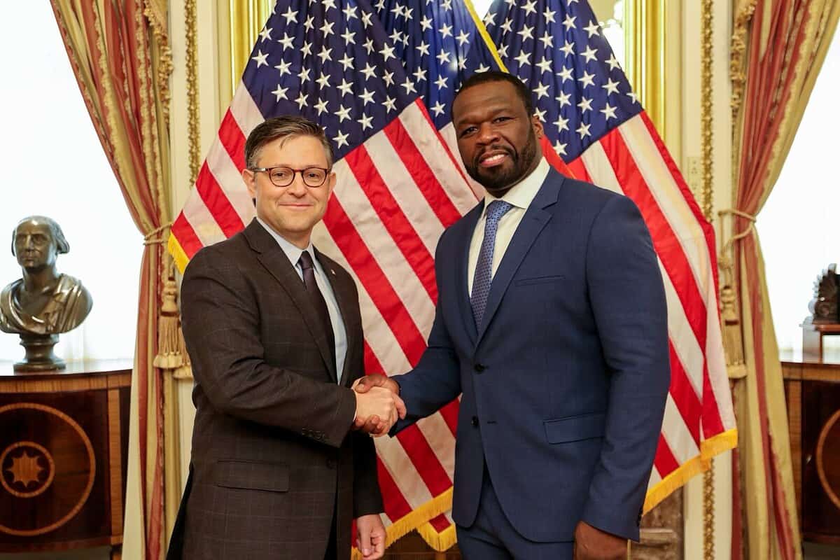 Speaker Mike Johnson and rapper 50 Cent