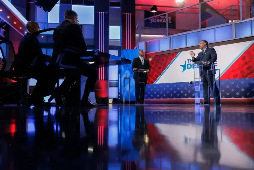 U.S. Rep. Colin Allred, D-Dallas, left, and U.S. Sen. Ted Cruz, R-Texas, take part in a debate for the U.S. Senate hosted by WFAA on Oct. 15, 2024, in Dallas.