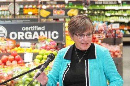 Kansas gov laura kelly in a grocery store