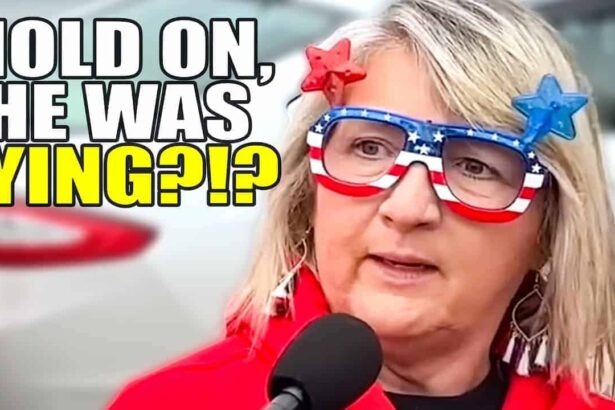 Blonde woman wearing american flag glasses
