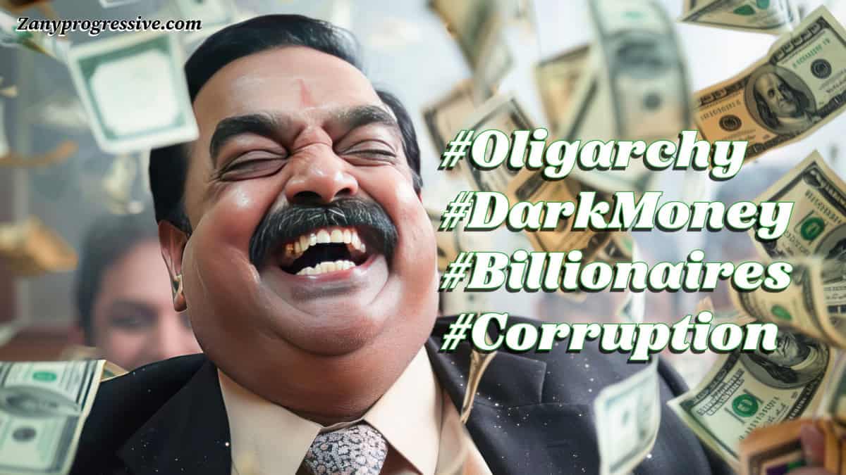 Ballroom donors man in a suit laughing with money in the background