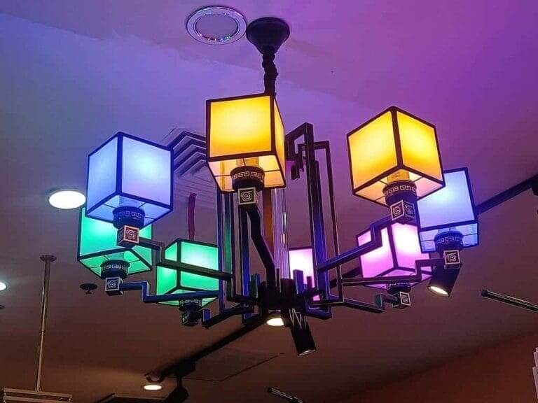 Eco-friendly colorful led lights in a winery