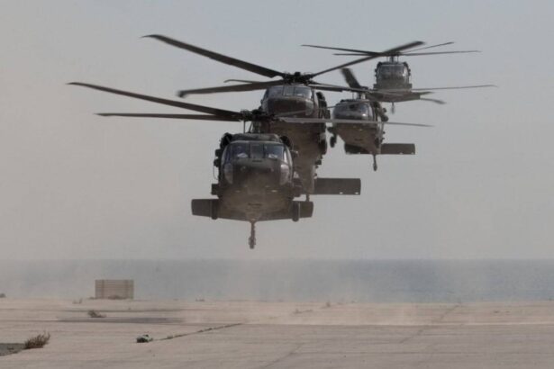 Black hawk military helicopters