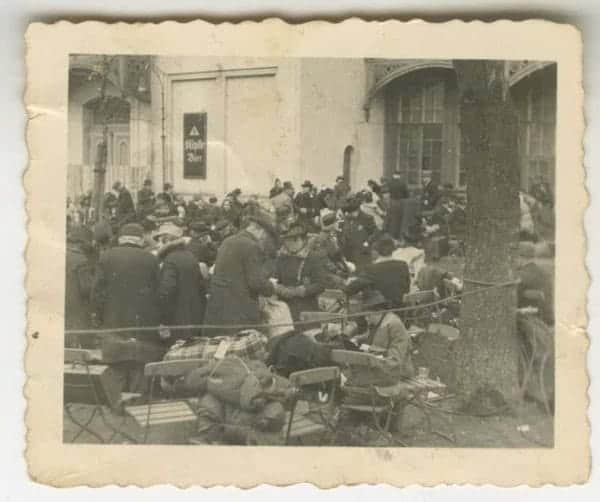 Jewish Germans assemble for deportation in Breslau, Germany, in November 1941.  Courtesy of Regional Association of Jewish Communities in Saxony, Germany