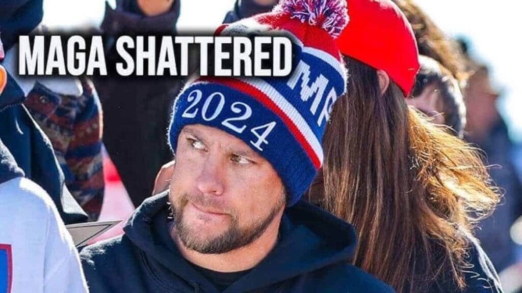 Trump supporter wearing a Trump 2024 beanie