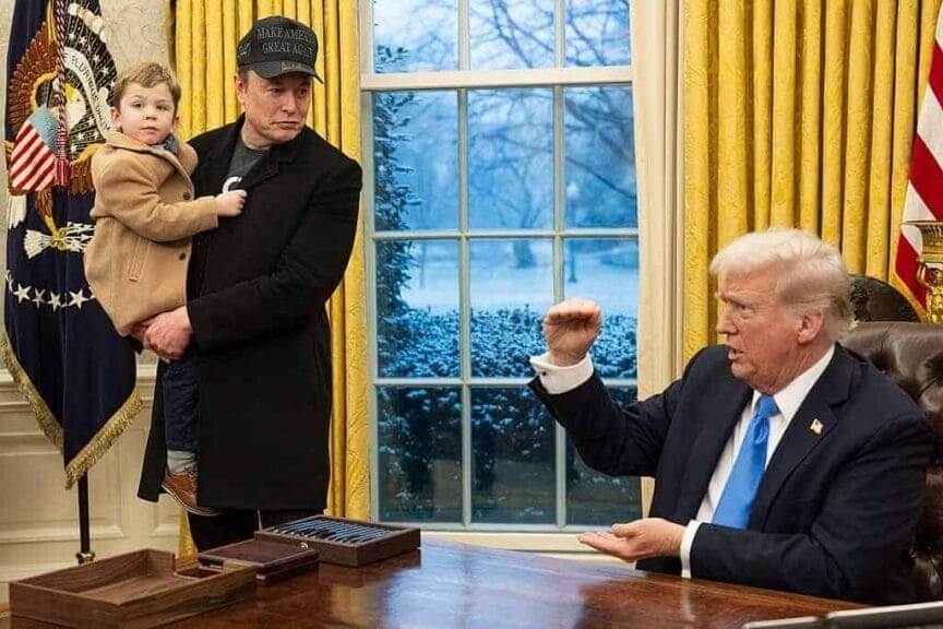 President Trump and Elon Musk joint press conference at the White House. Federal courts could save democracy from them.