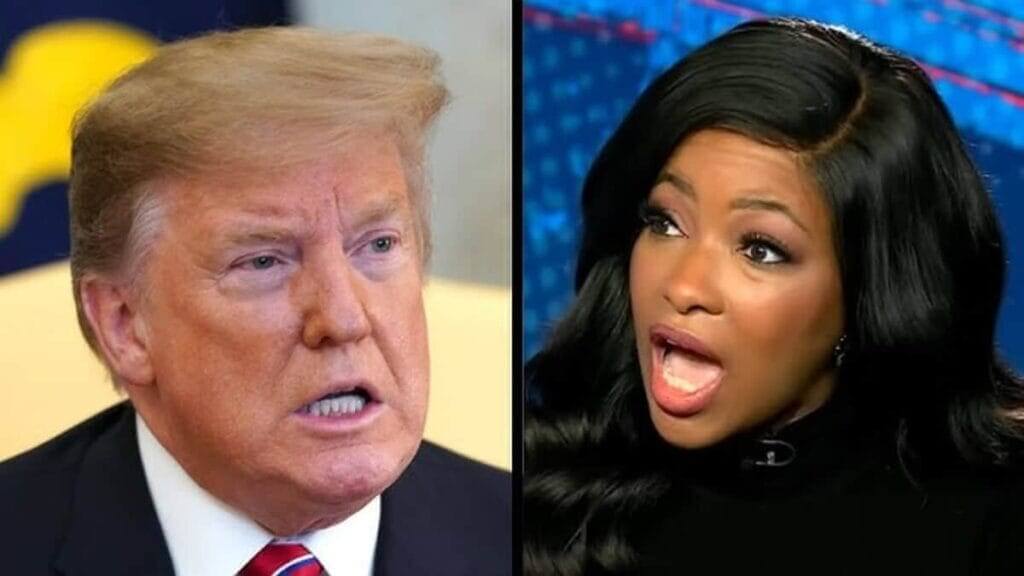 Split screen of Donald Trump and Jasmine Crockett
