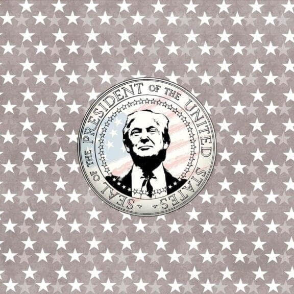 Illustration of Trump’s face on the U.S. Presidential seal