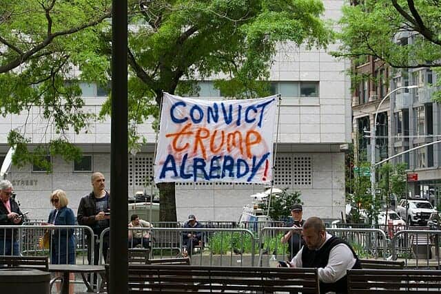 Outside the courthouse where trump is on trial in the nyc hush money case