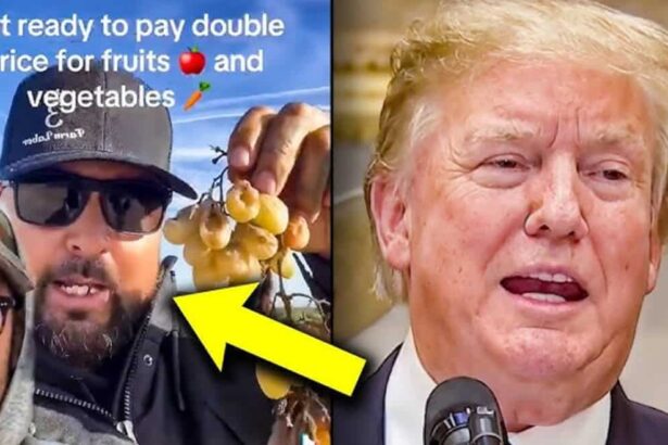 Farmers in a split-screen with president trump