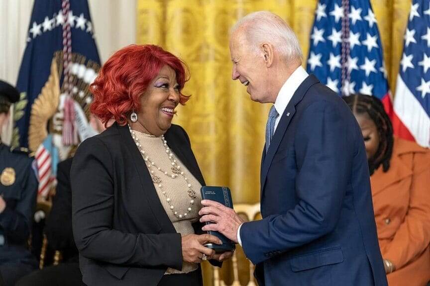 Ruby Freeman receives a medal from President Joe Biden 2020 election fraud
