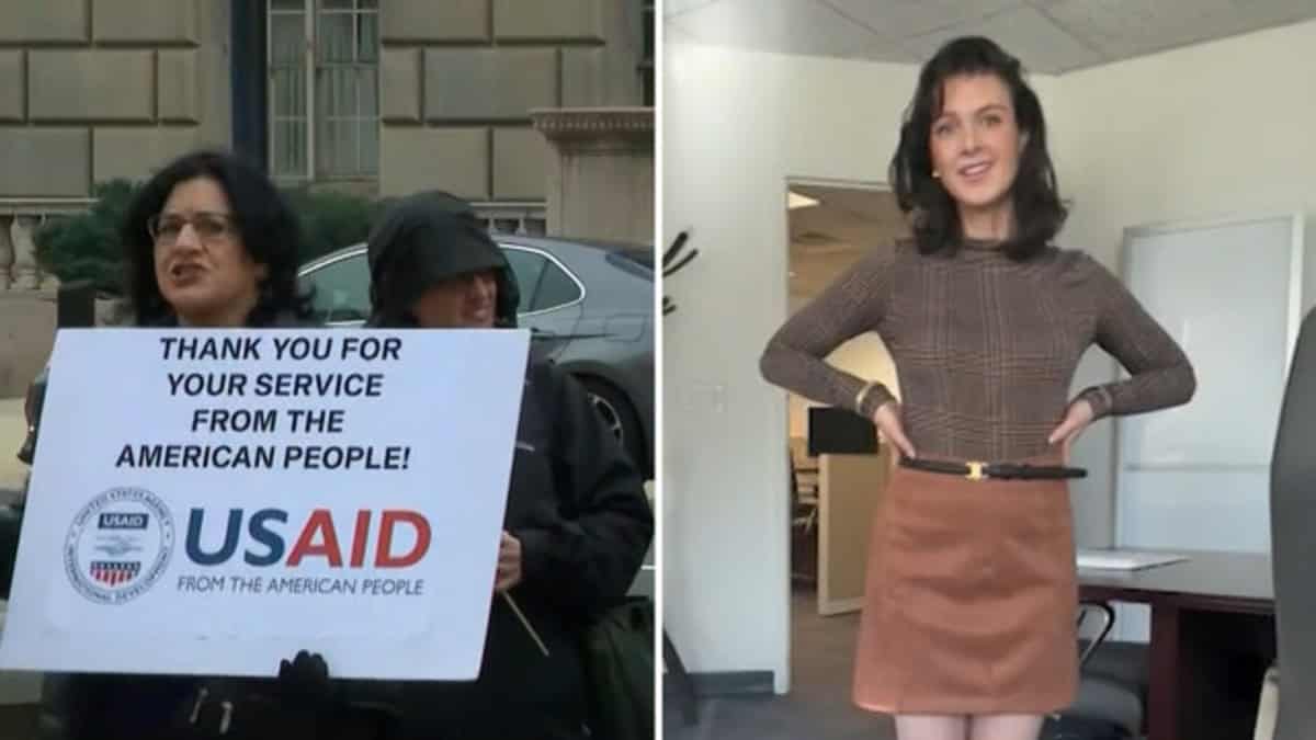 Doge employee recording social media videos in her office