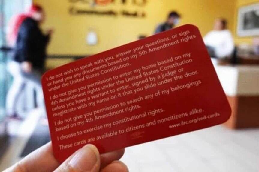 Card with statements immigrants can use when talking to ICE agents