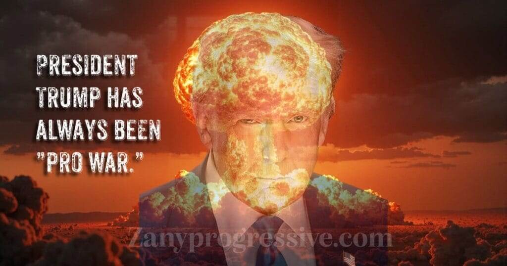 President Trump’s official portrait over a nuclear bomb mushroom explosion.