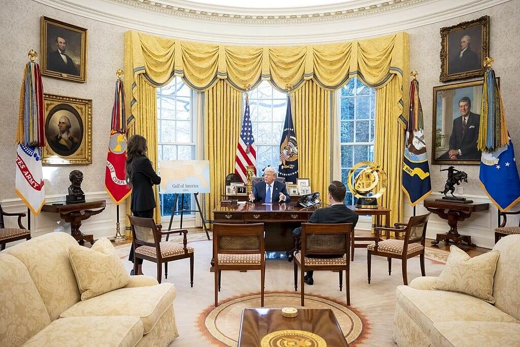 Fema is now overseen by dhs secretary, kristi noem, here with president trump