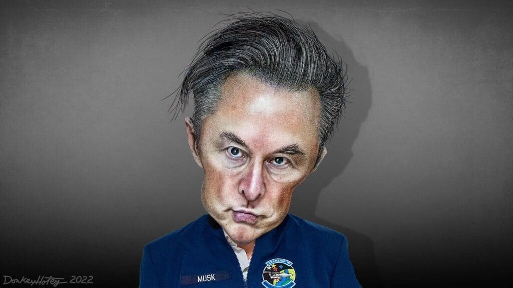 Caricature of Elon Musk in a SpaceX uniform.