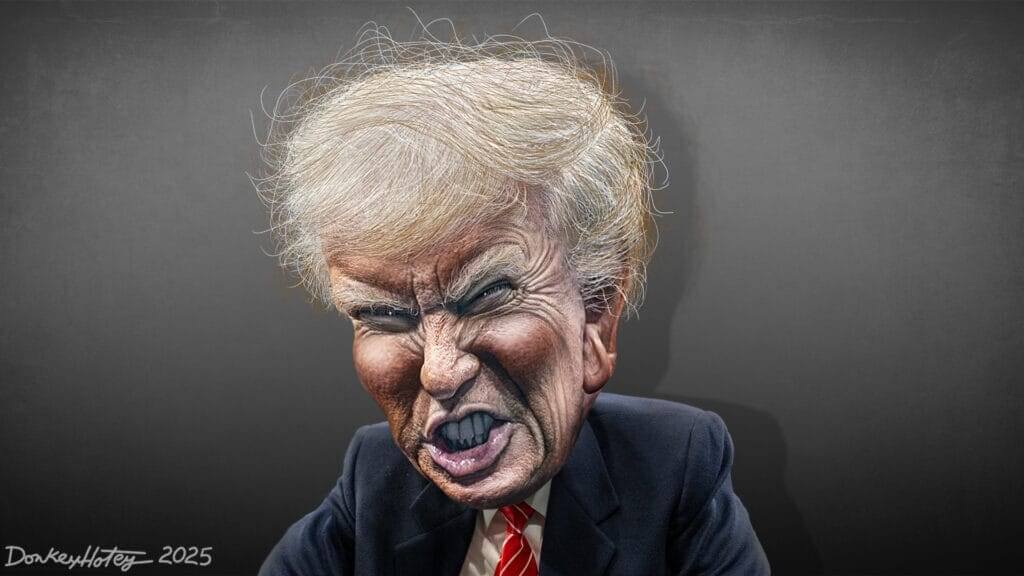 Caricature of Donald Trump raging