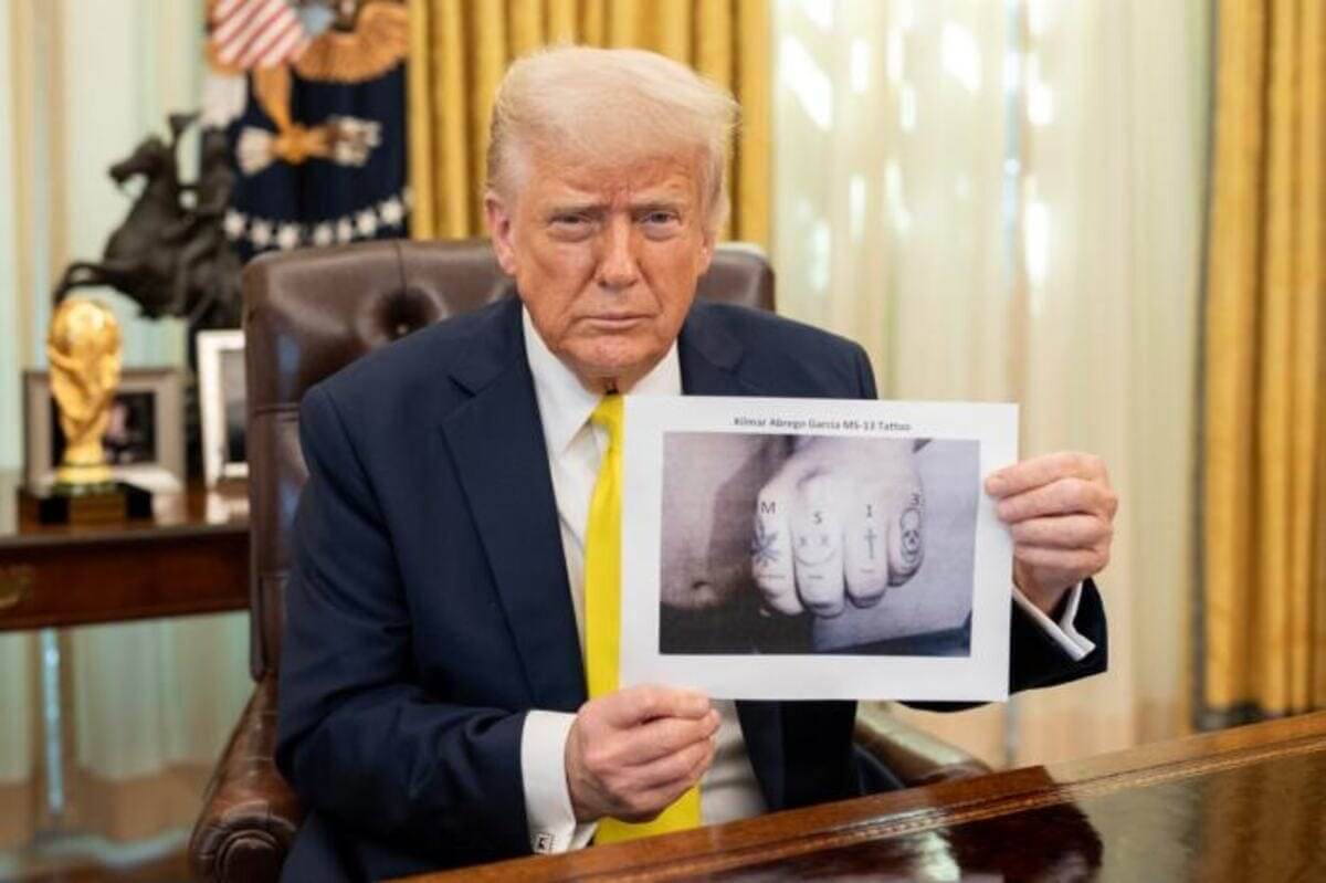 Photo trump shared on truth social of kilmar abrego garcia’s tattoos