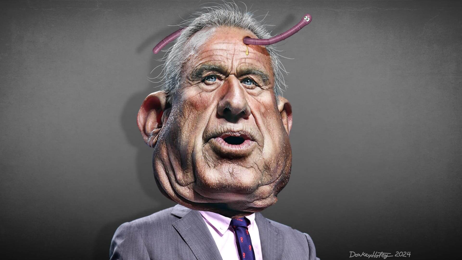 Cdc is taking an anti-science turn. Caricature of robert f kennedy, jr with a worm coming out of his head