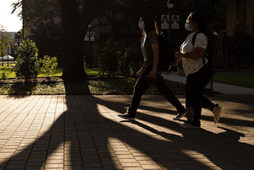 College students walking