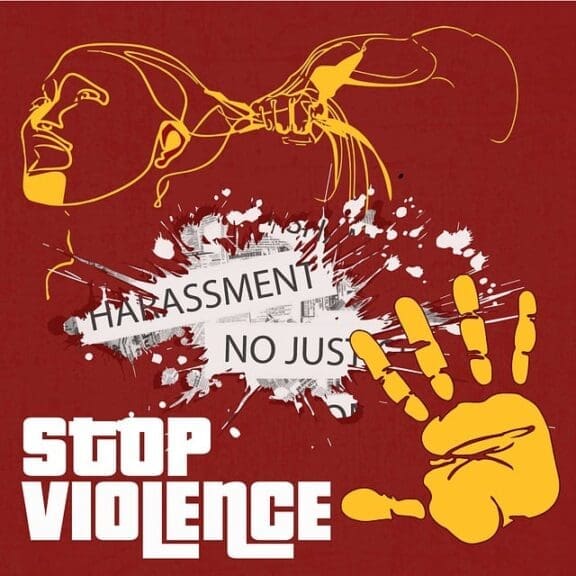 Stop violence graphic advocating for an end to violence against women