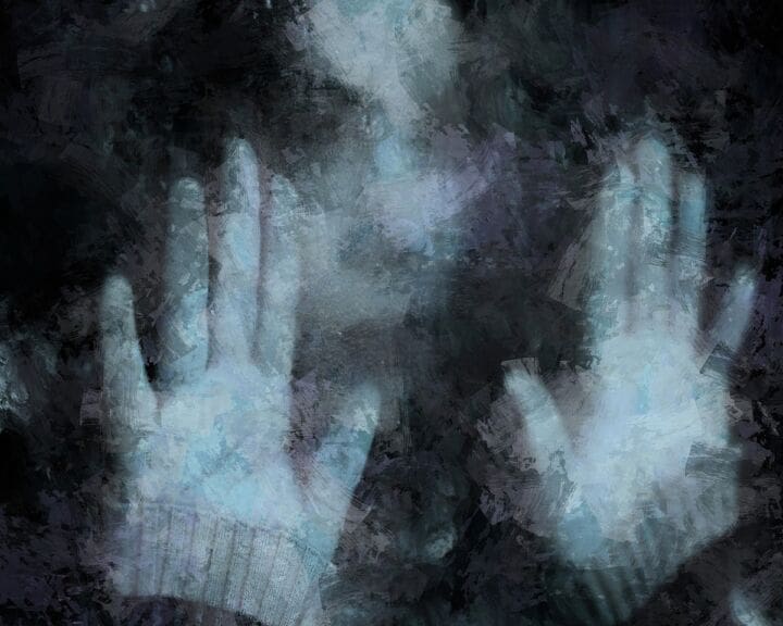 Ketamine could help this woman with hands on a window with privacy glass.