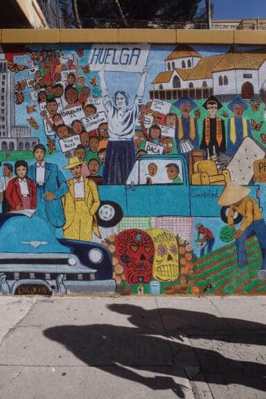 A mural angélica reyrs helped paint on her school.