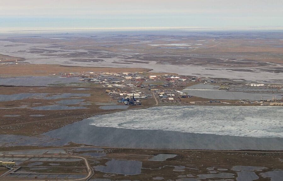 Aerial view of prudhoe bay in alaska
