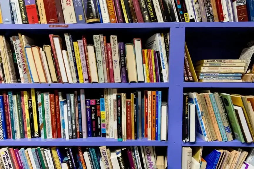Lesbian archives books on a purple shelf