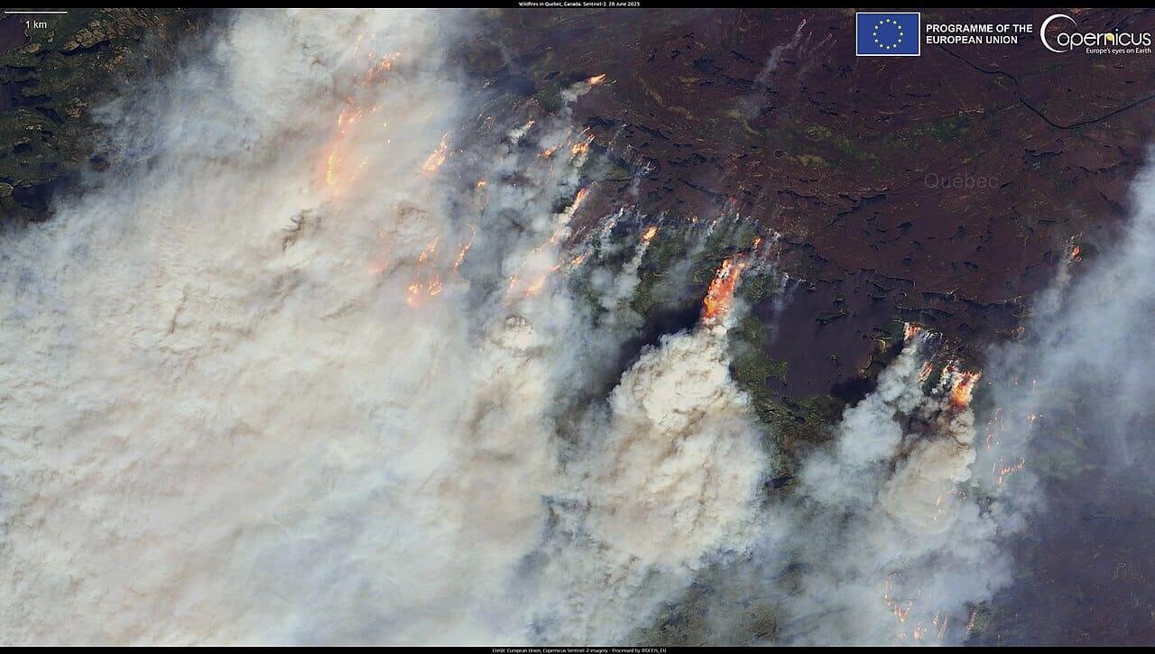 Wildfires in canada in 2023 viewed from satellite imagery
