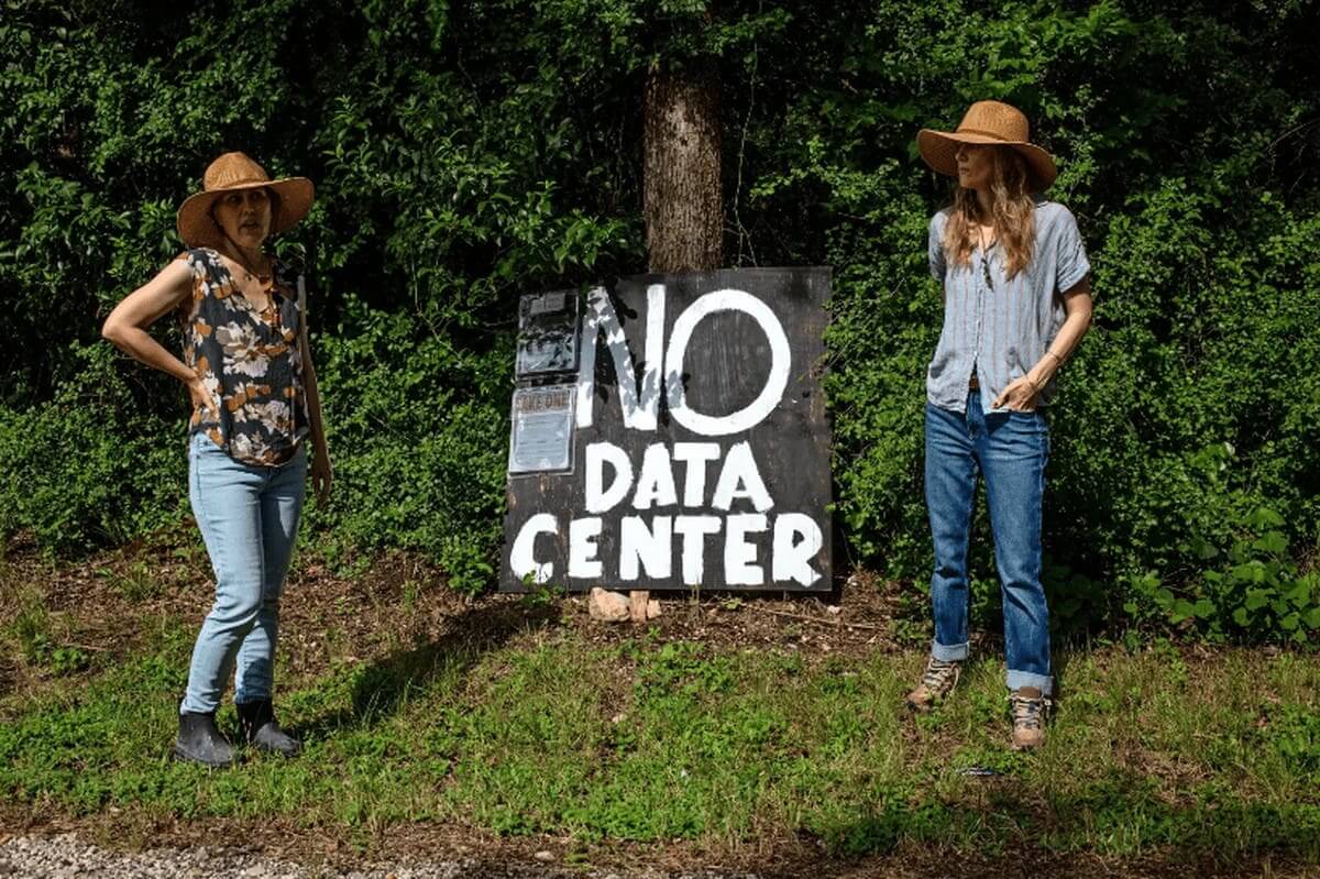 Protest at the site of a data center
