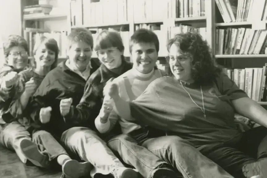 Ohio lesbian archives women sitting in front of bookshelves