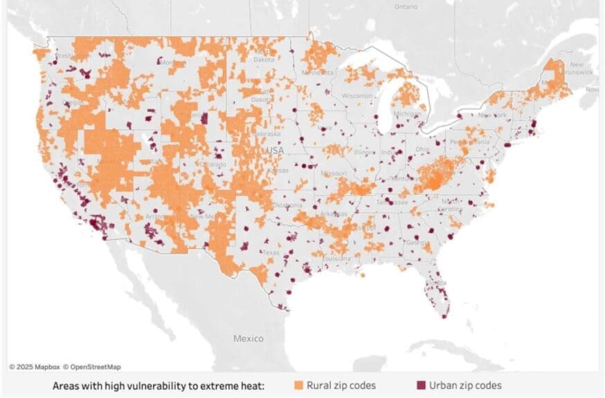 Us map of areas vulnerable to extreme heat