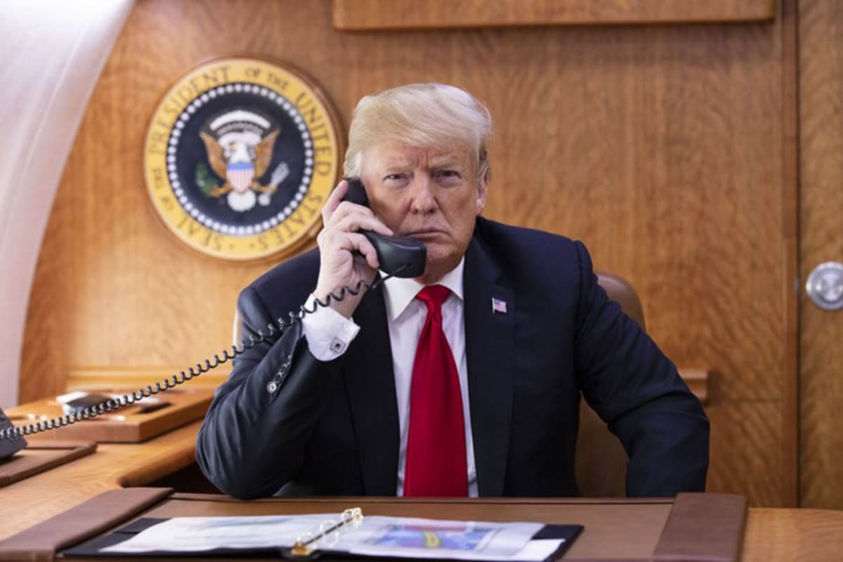 Trump on the phone on air force one