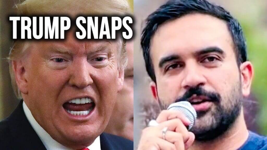 Donald Trump yelling next to Zohran Mandani speaking