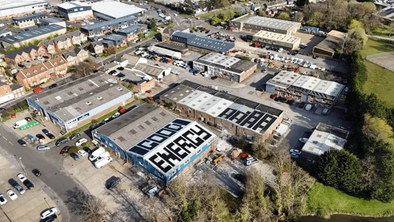 Solar panel array on good energy’s rooftop.