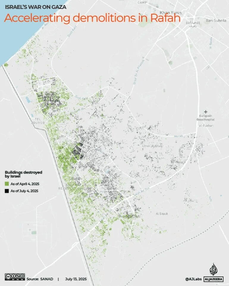 Map showing the size of rafah compared to the entire gaza strip.