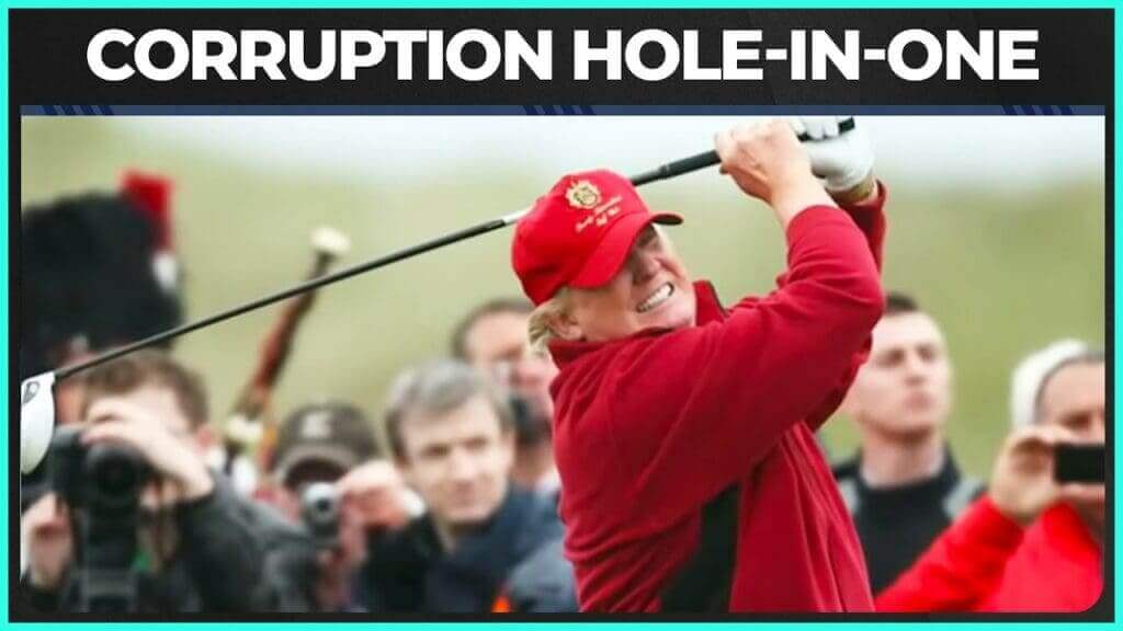 Trump playing golf on his Scotland golf trip
