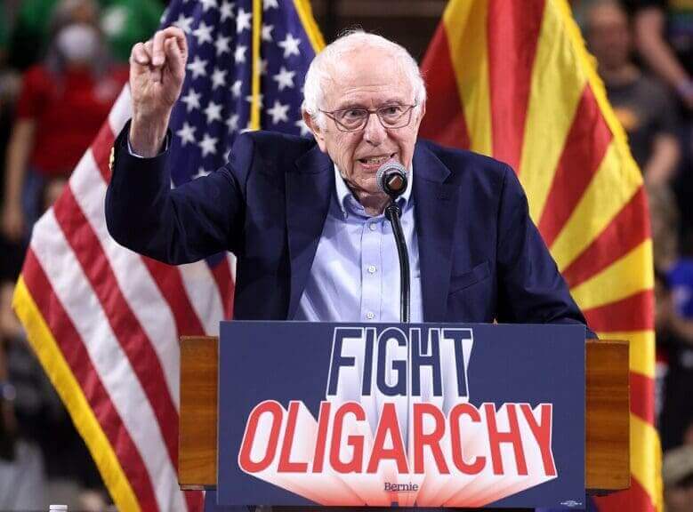 Bernie Sanders speaking in Arizona at a rally for his fight the oligarchy tour.