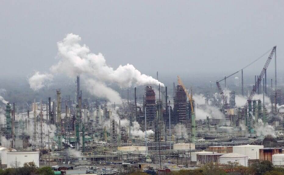 Exxon Mobil oil refinery expelling methane. Energy independence doesn't exist because of the oil we drill vs our refineries.