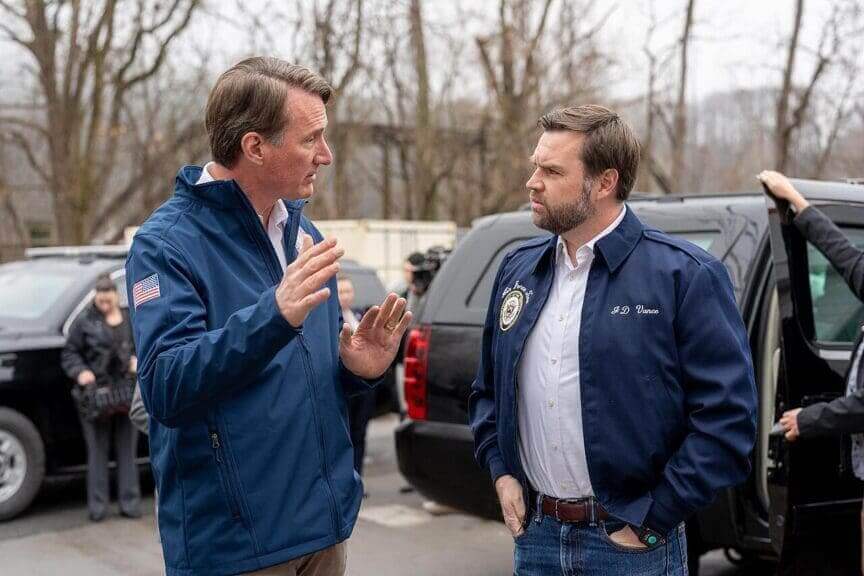 JD Vance and Governor Youngkin met to look at damage from Hurricane Helene.