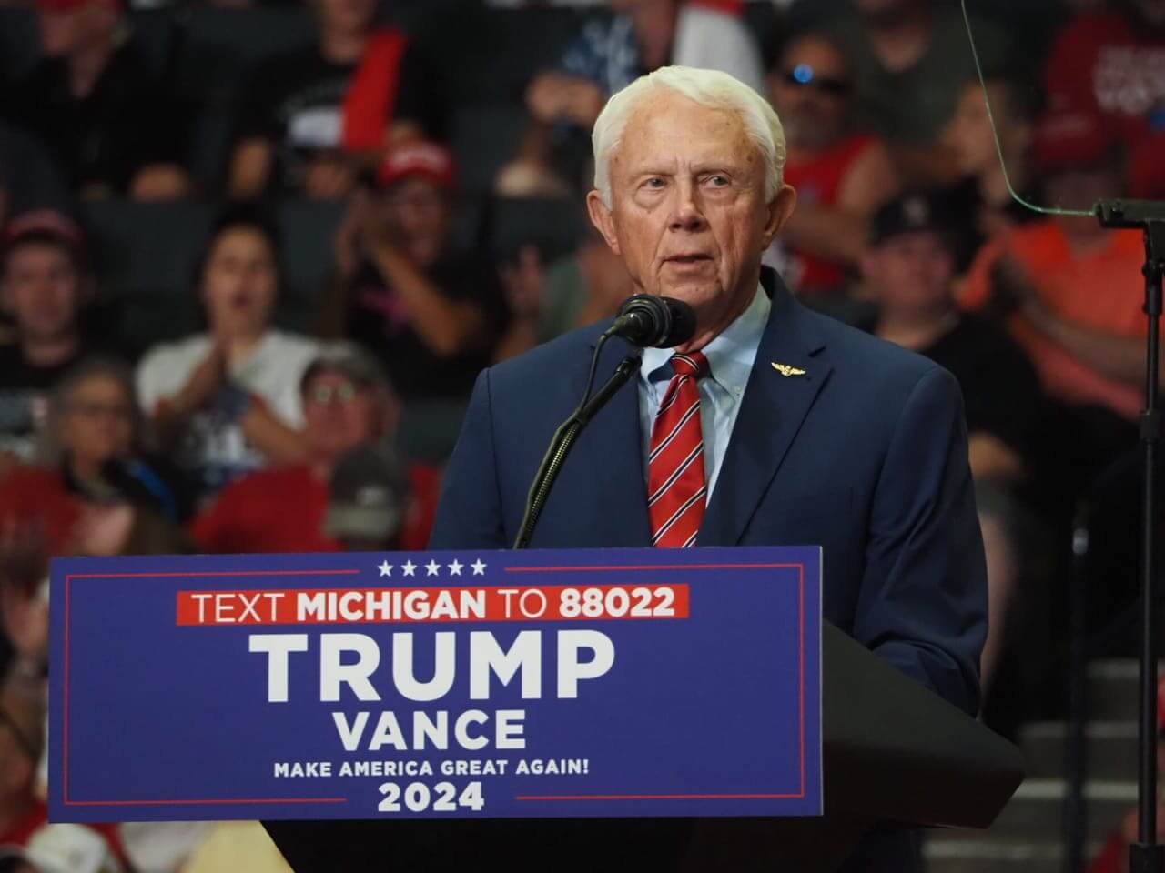 Representative jack bergman speaks at a trump rally