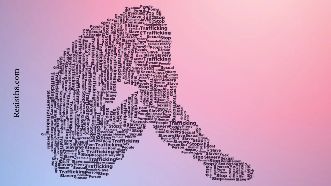 Human trafficking word silhouette of girl