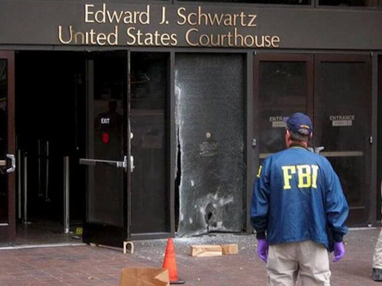 An fbi agent at the scene of the 2008 bombing of a federal courthouse in san diego
