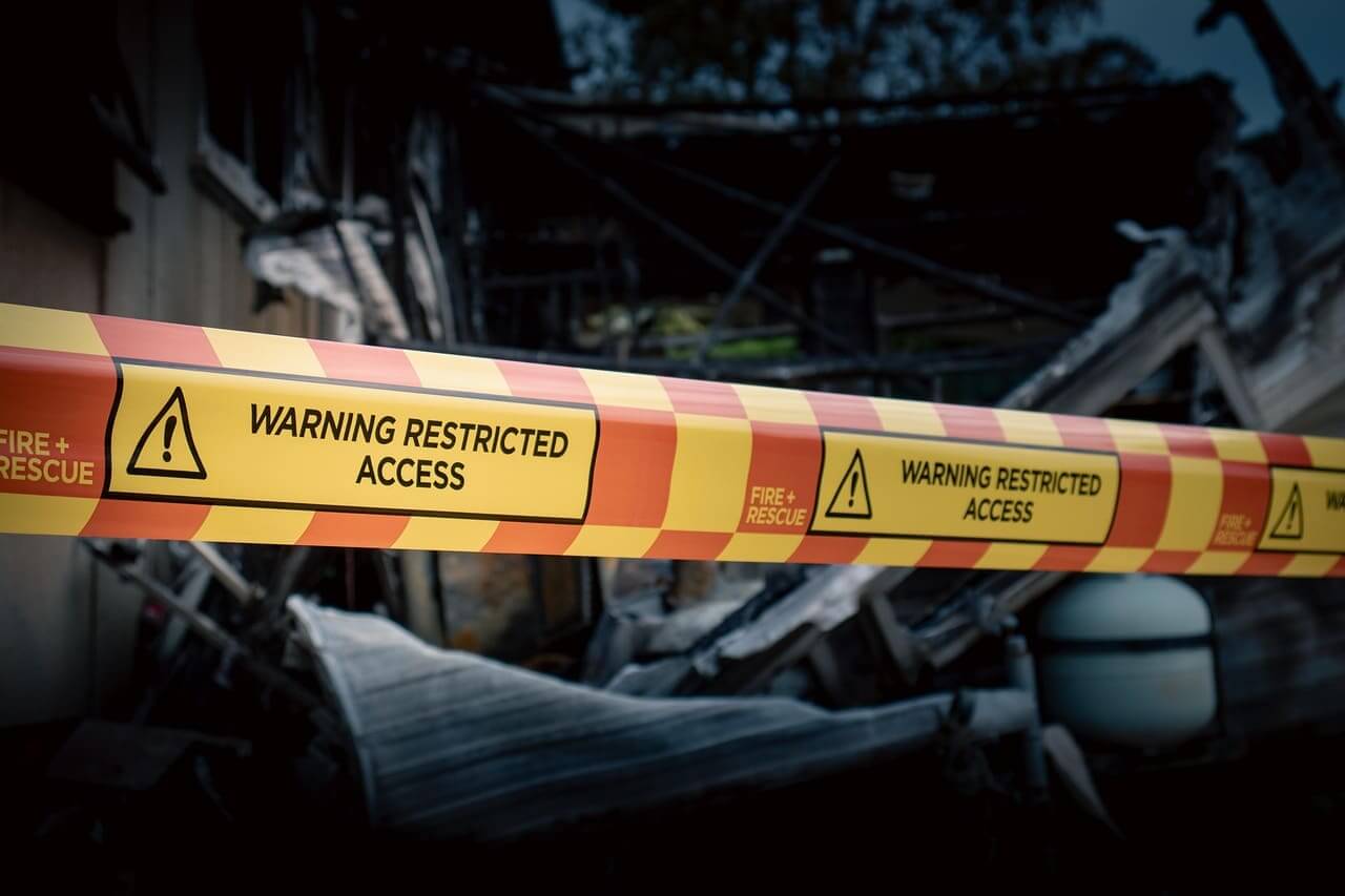 Red warning tape in a danger zone