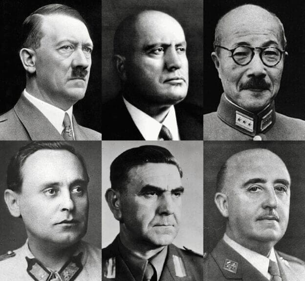 Black and white collage of authoritarian leaders