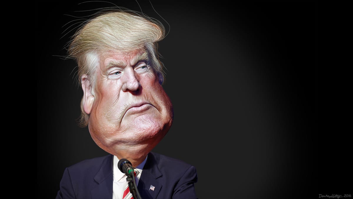 Caricature of donald trump looking smug