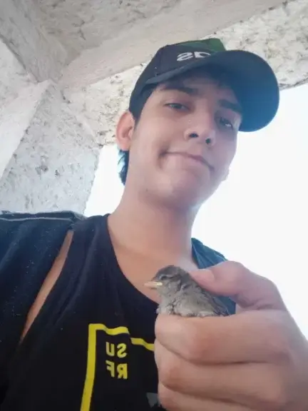 Dylan lopez contreras holding a baby bird
