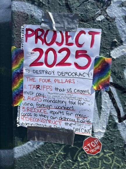 Paper on the ground outlining the pillars of project 2025