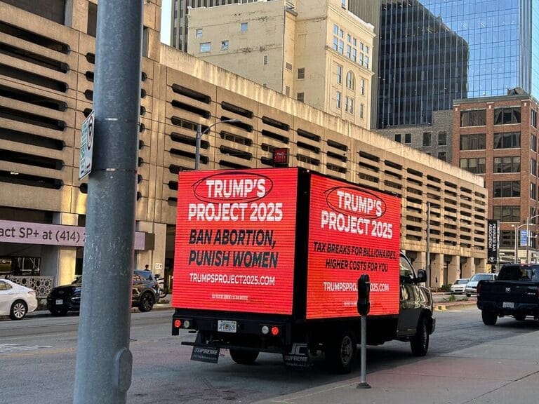 Project 2025 advertising van in milwaukee during 2024 rnc
